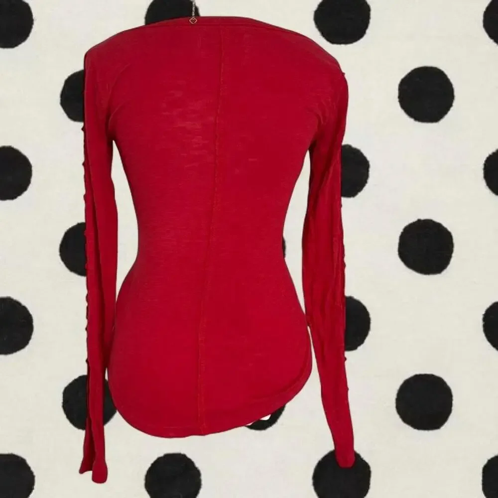 Abercrombie & Fitch red Henley long sleeve top with button details Size S Cotton - Picture 2 of 7